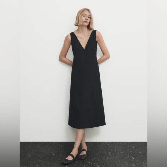 V neck Midi Dress with Straps BLACK size M - Picture 3 of 10